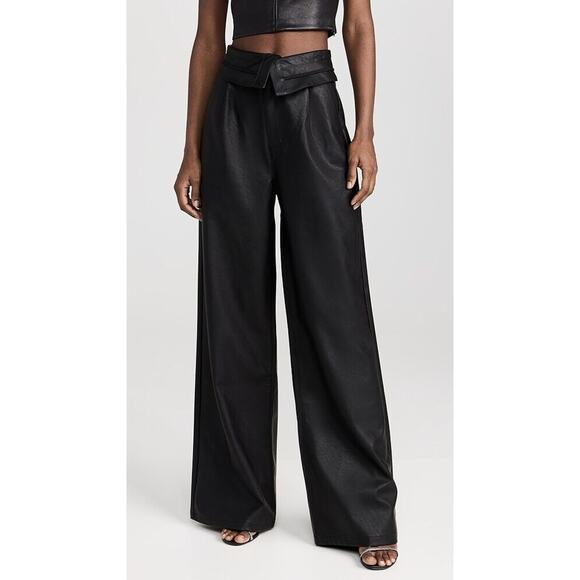 AFRM Tyler High Rise Fold Over Waistband Trousers Black Pants Wide Legs Size 31 - Picture 1 of 12